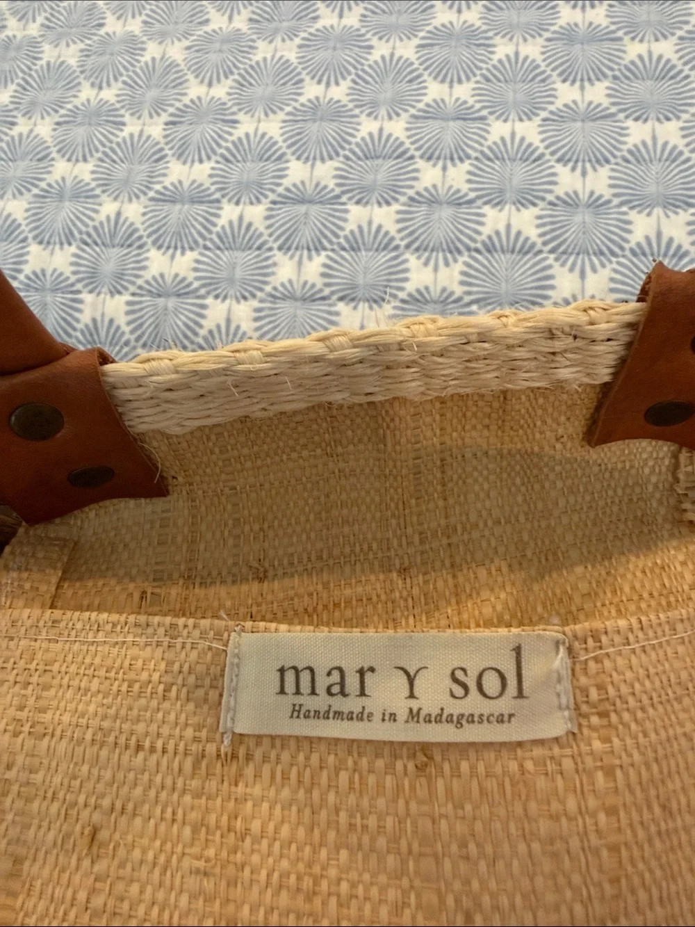 mar y sol Beige Straw Tote with Multicolor Stripes and Pom-Pom Accents